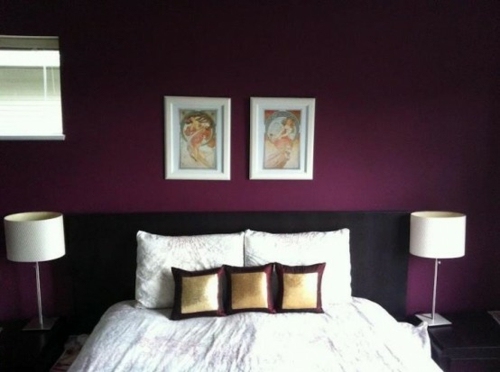 dark room purple color view white bed