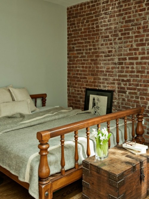 rustic style room red brick wall