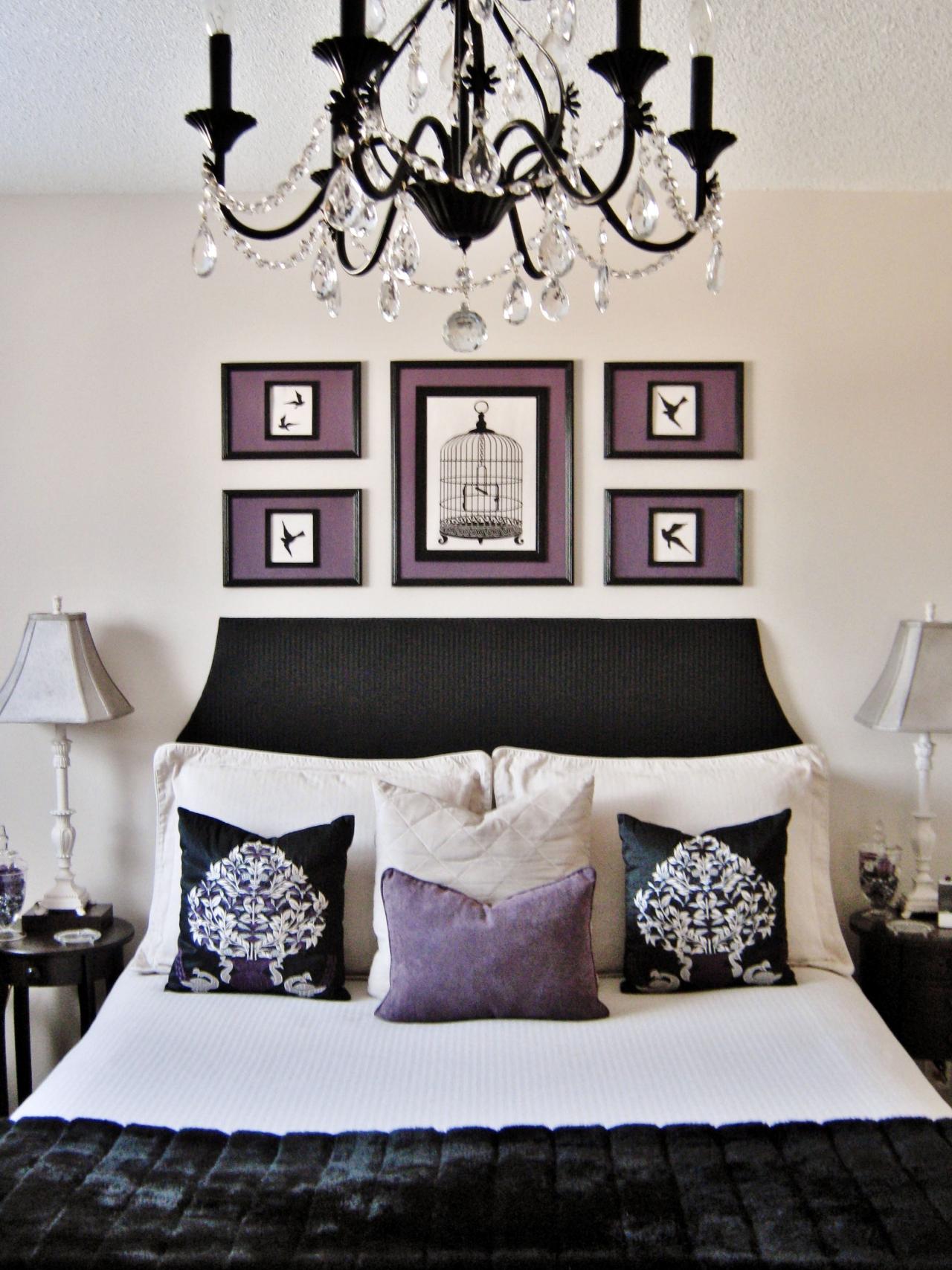 bedroom headboard very elegant majestic purple black royal purple lamp