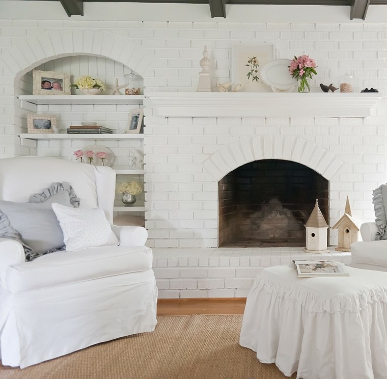 white shabby chic corner fireplace