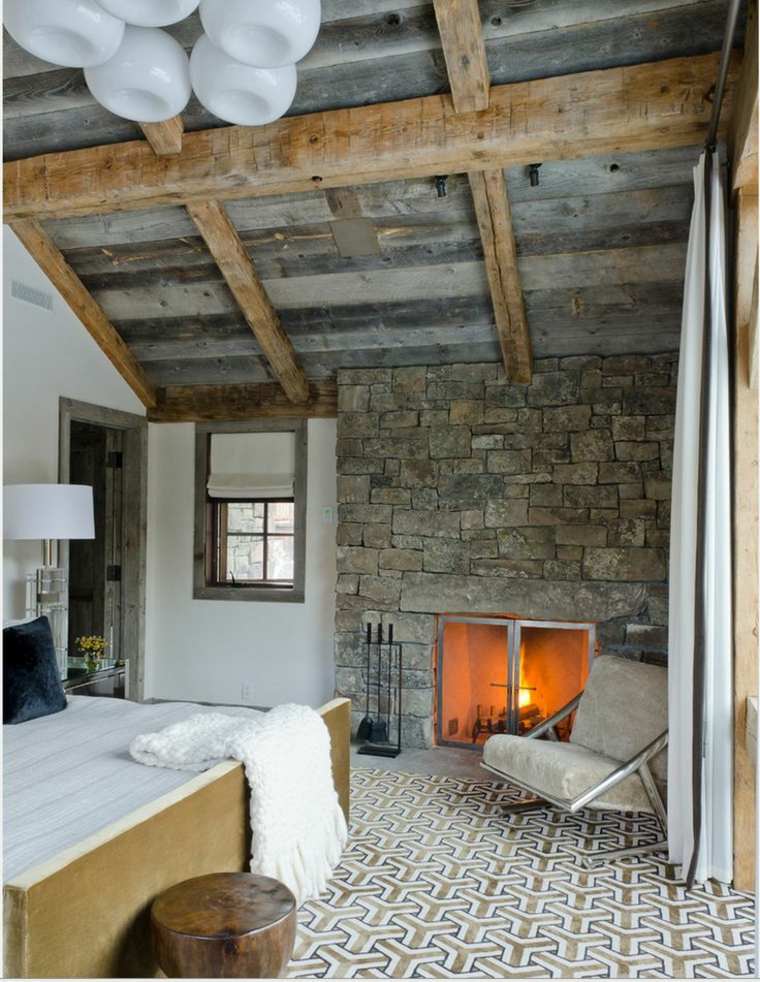 fireplace mountain deco bedroom