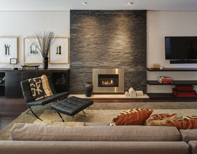 fireplace living room wall gray decoration