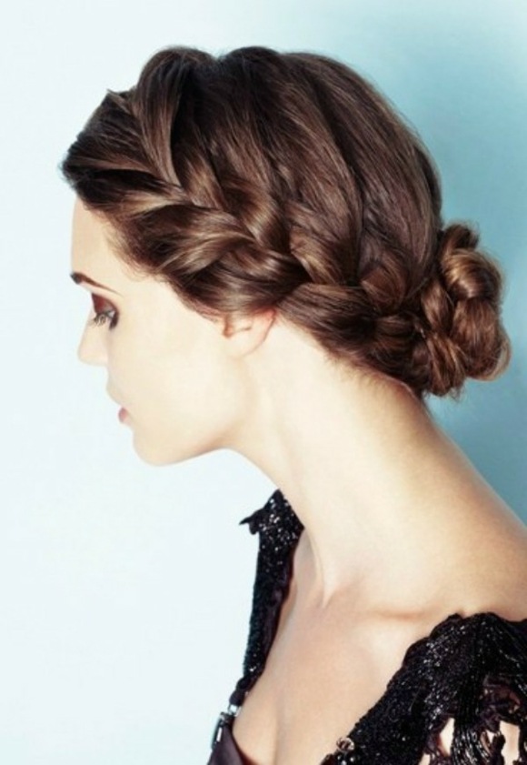 bun braid woman long hair