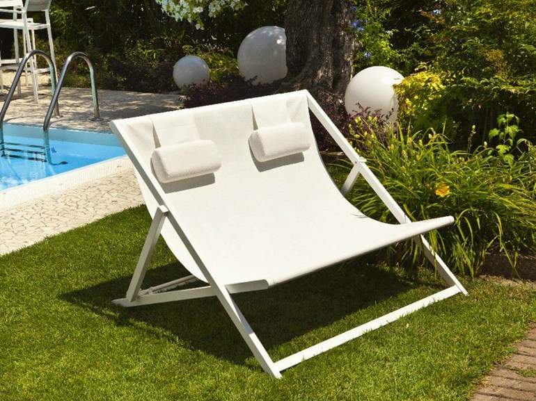 furniture garden design folding chair white cushions comfort in the garden swimming pool