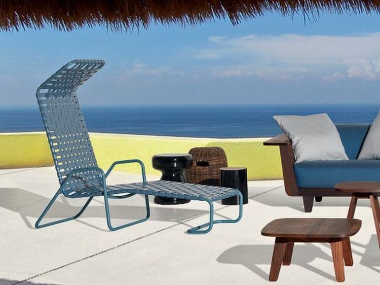 lounge chair with foot rest in blue Chilean blue exterior design Paola Navone Gervasoni