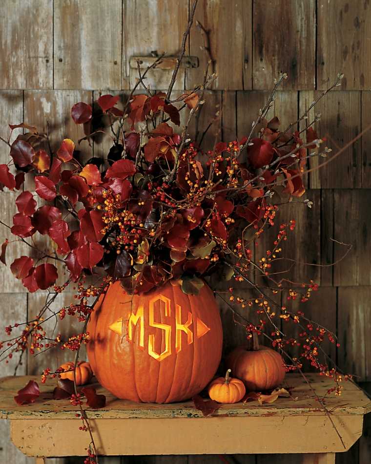 tree leaves decorate autumn pumpkin vase diy idea branches