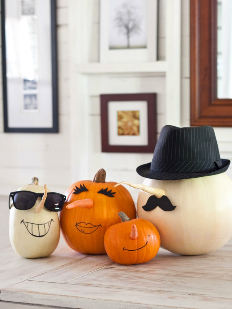 deco pumpkins idea lucu topi kacamata hitam