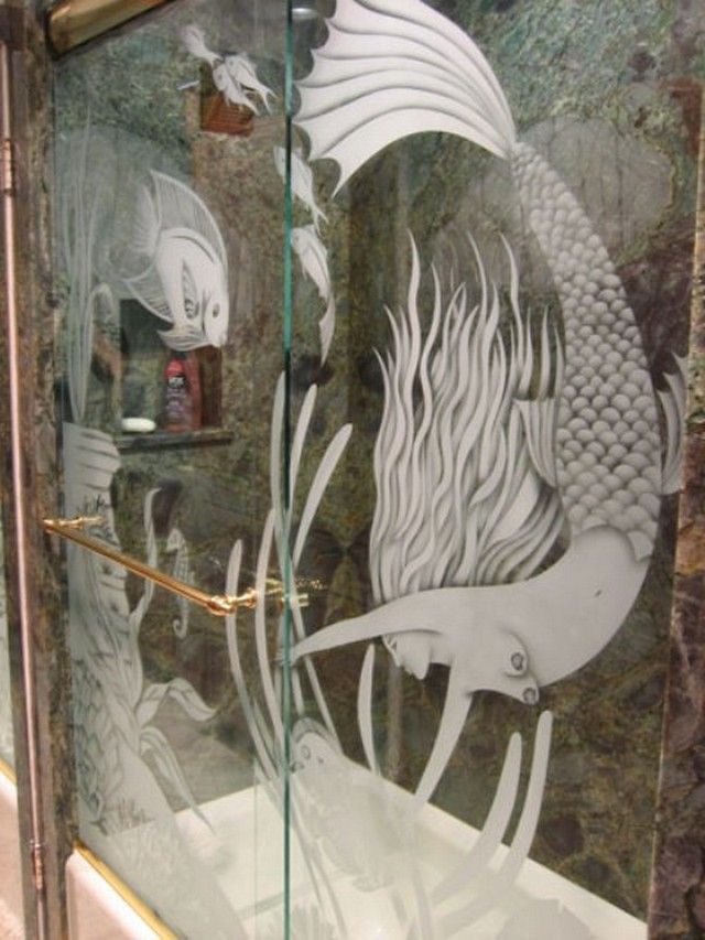 shower partition representing mermaid