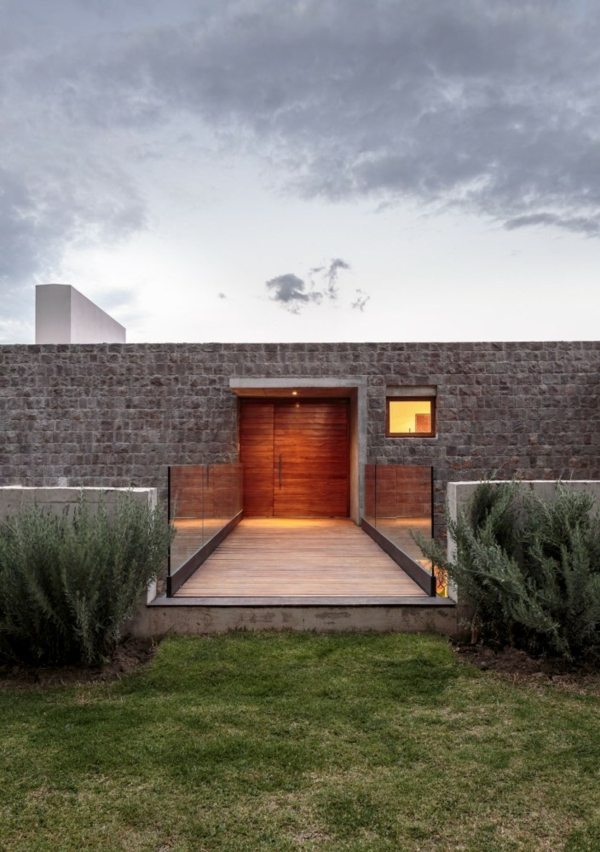 partition gray stones wood door