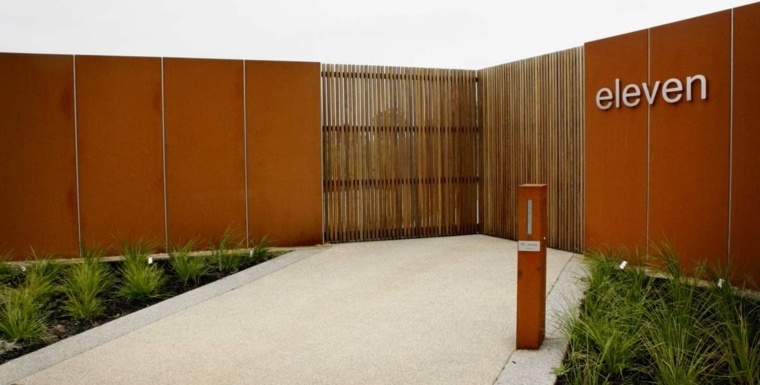 corten steel fence modern garden