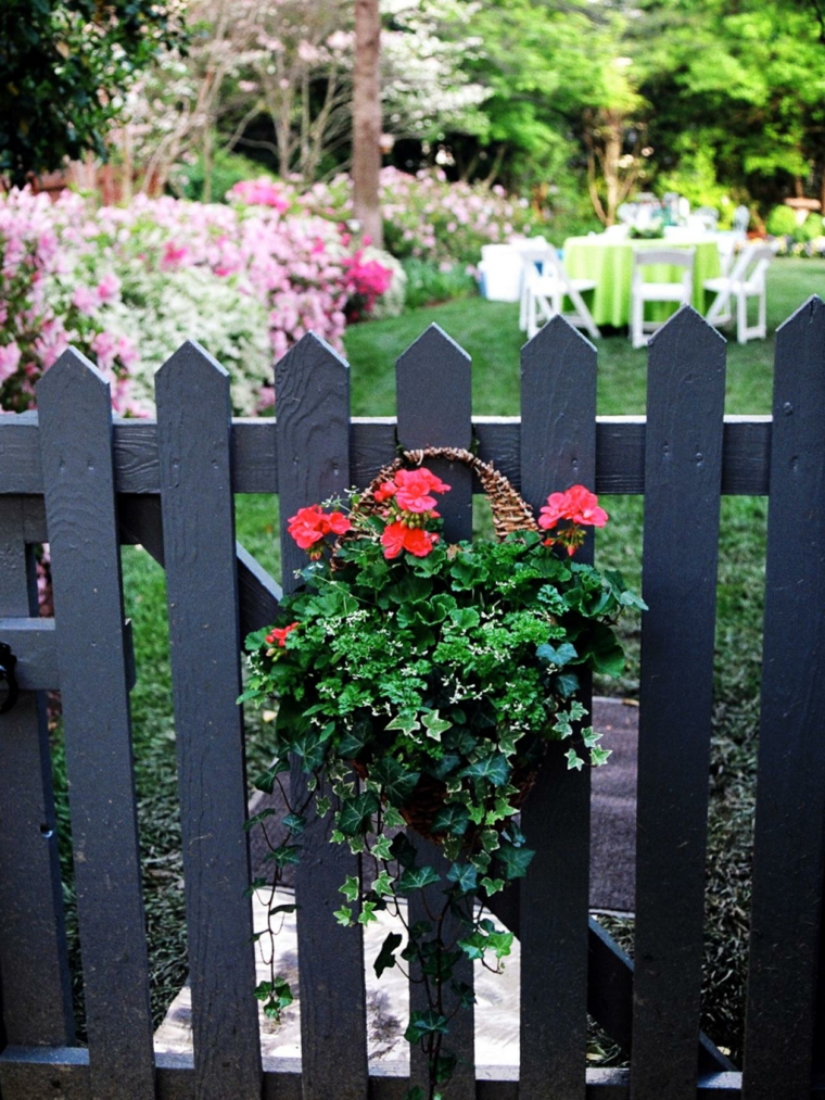 black wood garden gate fence flowers deco