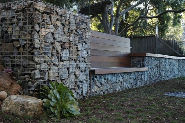 stone fence interesting idea garden wooden garden bench