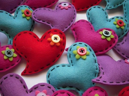 sewn felt hearts sewn