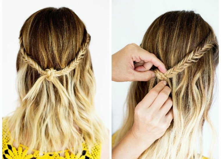 idea hairstyle wanita rambut pertengahan panjang fesyen boho braids rambut jatuh berbayang pirang