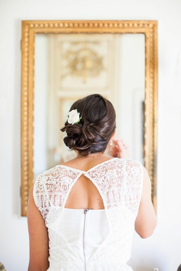 bridal hairstyle 2014 chignon behind rose