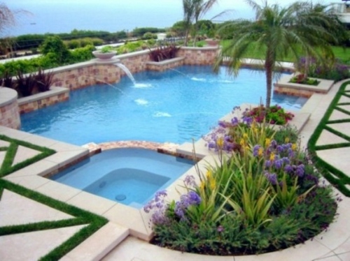 pool area jet water garden waterfall