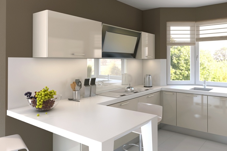 contemporary white kitchen dining area