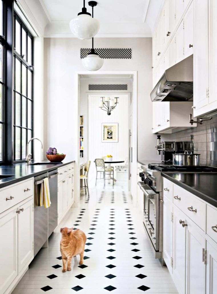 how to arrange a kitchen in length window design deco floor white tiles