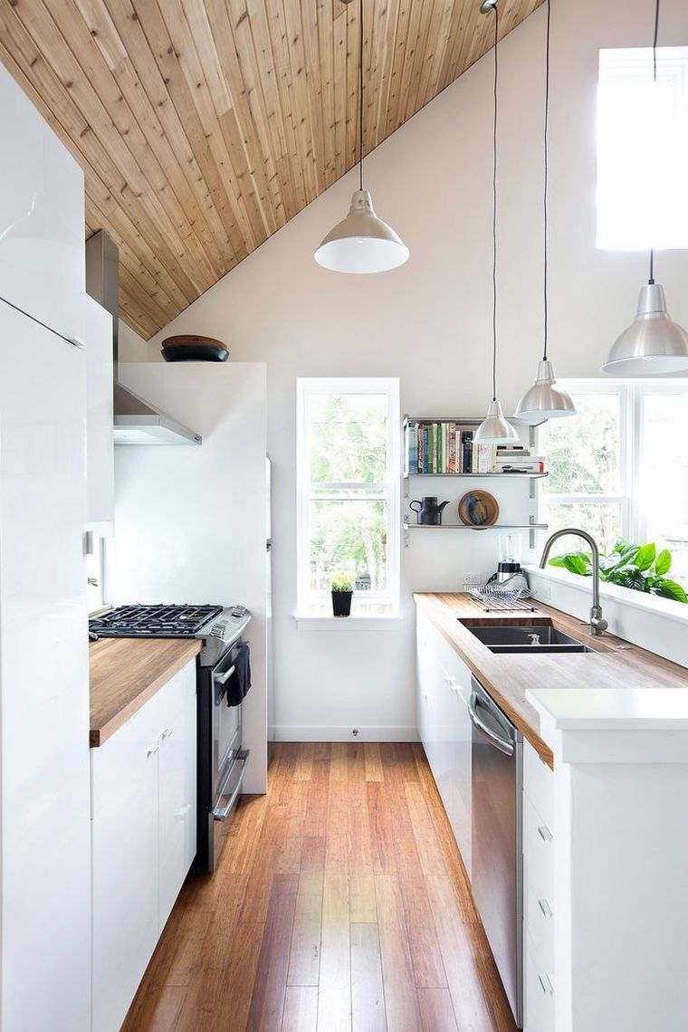 how to arrange a kitchen in length deco kitchen under slope roof wood