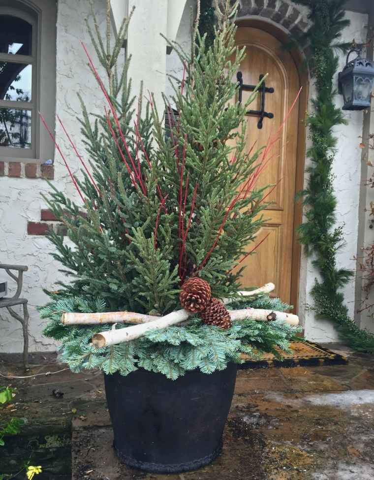 blomma arrangemang jul idé utomhus blomma krukor pinecones