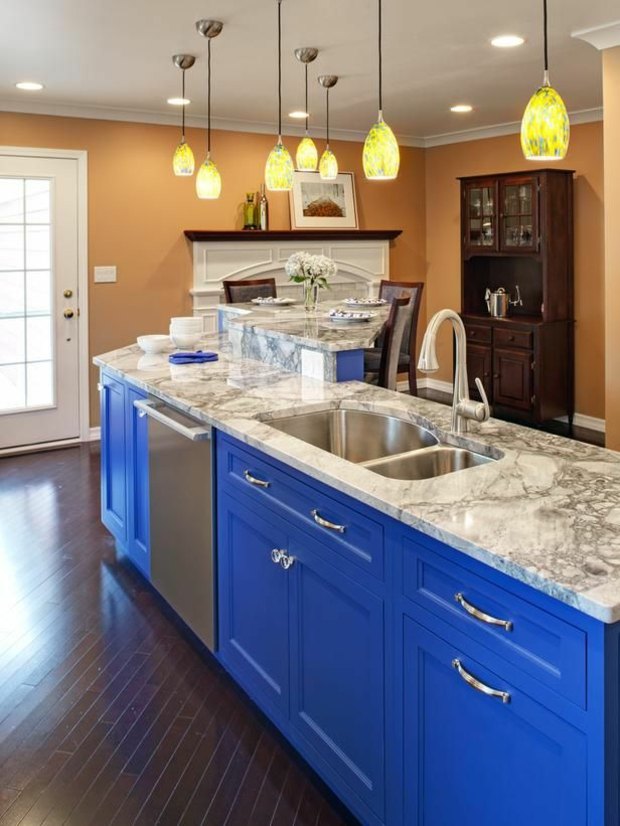 blue kitchen counter