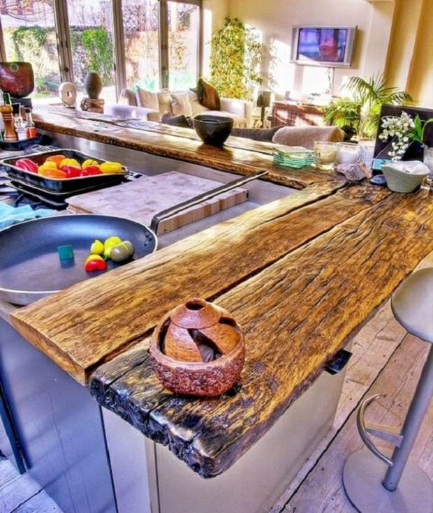 rustic wood kitchen counter