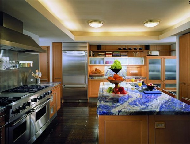 blue gray kitchen counter