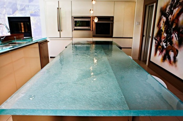 solid glass kitchen counter