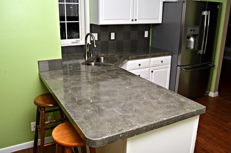 kitchen counter design idea modern wood stools polished concrete