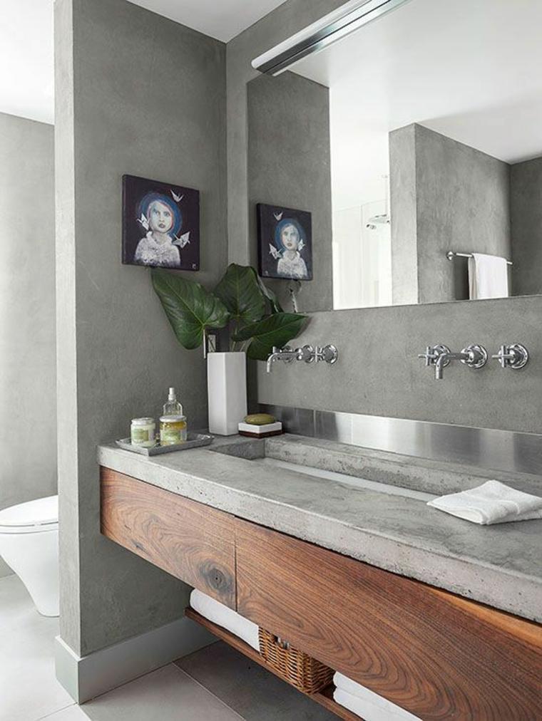 polished concrete wood bathroom counter