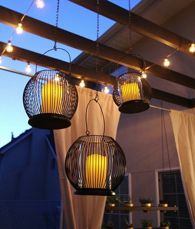 build-a pergola-wood decoration terrace-lantern candle-bulbs