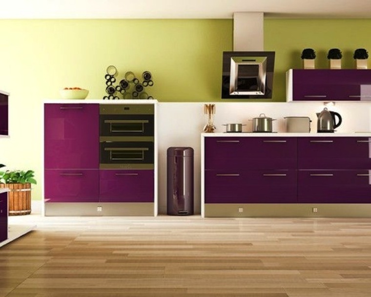 modern kitchen purple color design parquet extractor hood