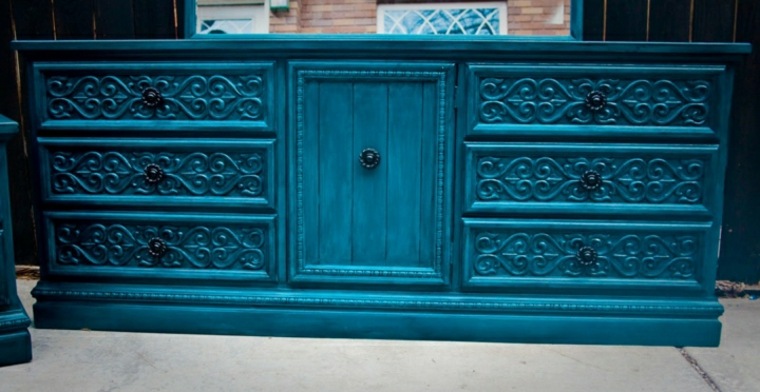blue color duck dresser carved wood