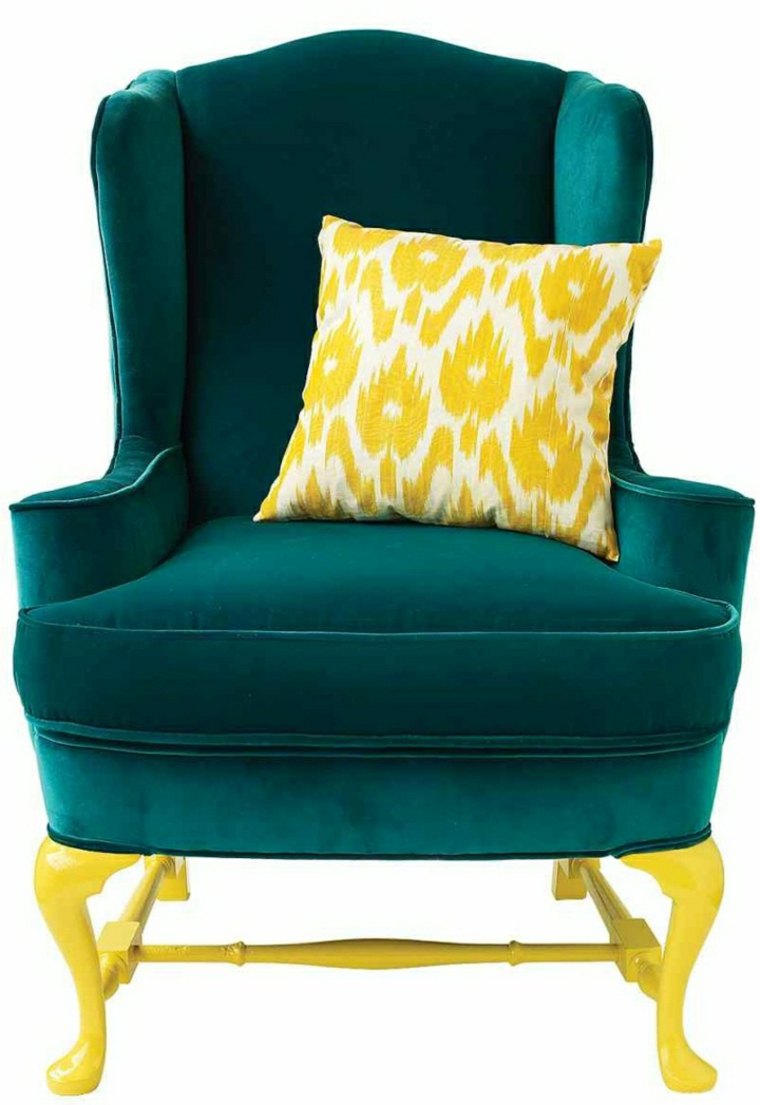 color blue duck armchair yellow feet