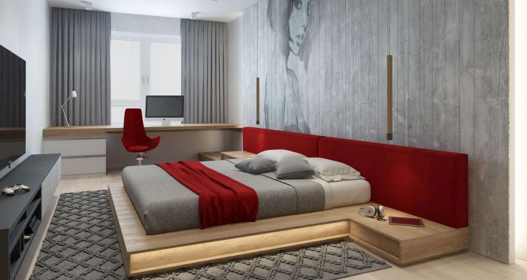 color bedroom design wall siding gray headboard red