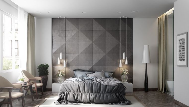 color parental suite idea headboard gray gray geometric accent