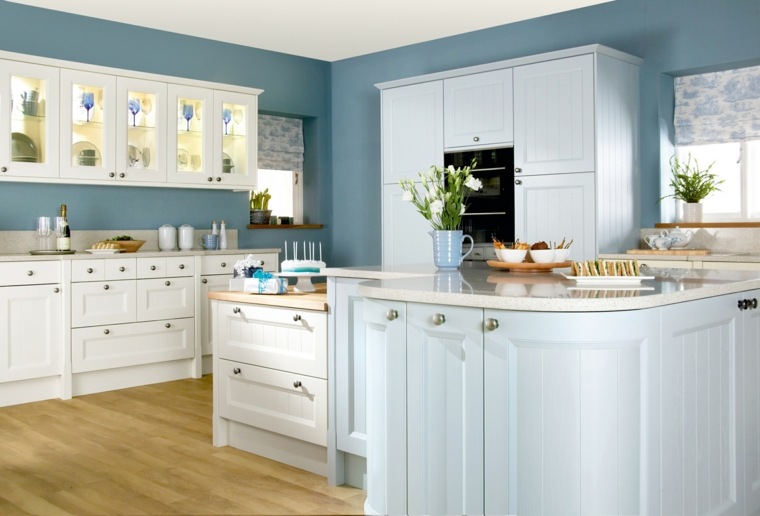 interior decoration of white and blue kitchen