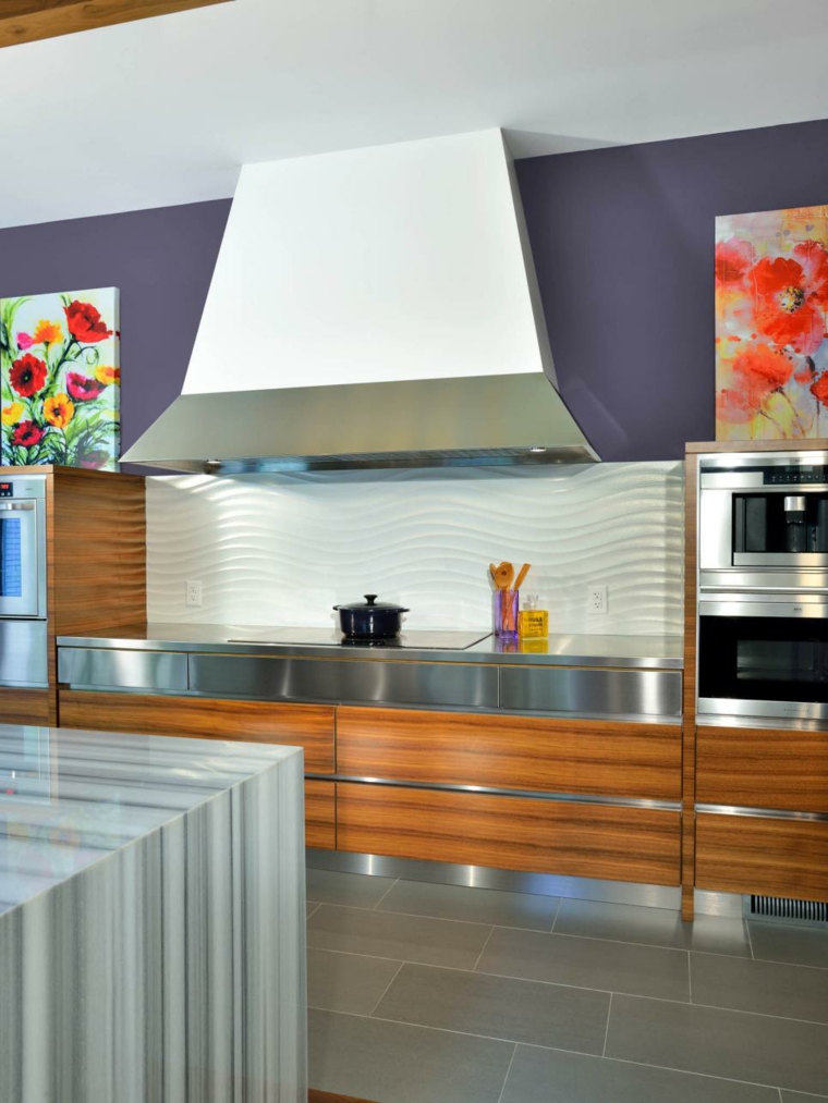 kitchen decoration idea paint purple extractor hood wood furniture