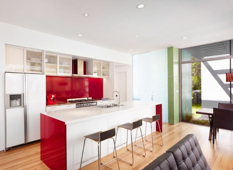 red kitchen design modern design white island