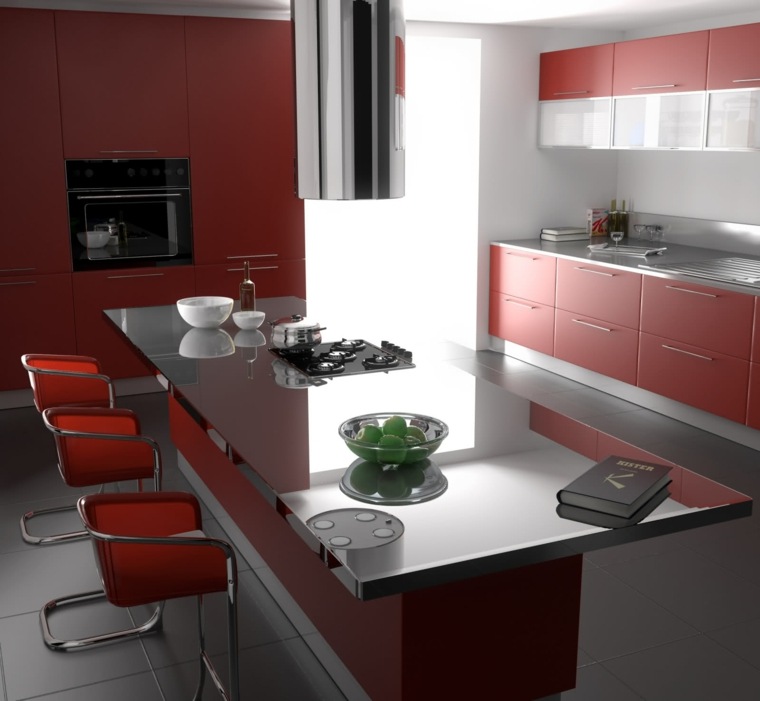 vegg rød og grå kjøkken moderne møbler