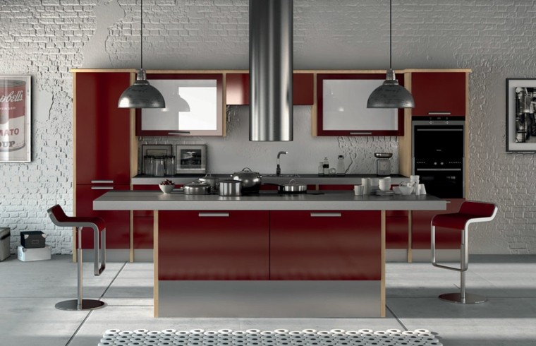 farge trendy kjøkkenmøbler rød og grå