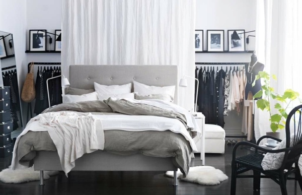 gray color large bed comfortable room