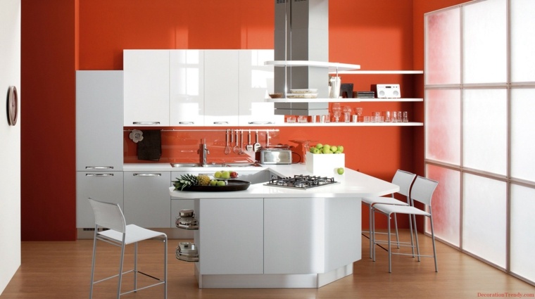 orange paint wall kitchen