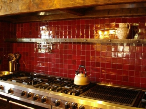 beautiful brick red color ceramic backsplash