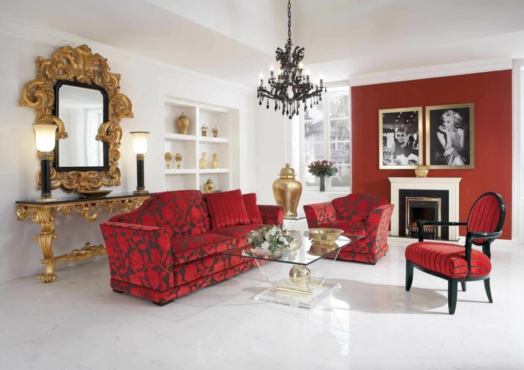 red living baroque mirrors