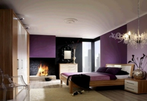 purple color black modern bedroom