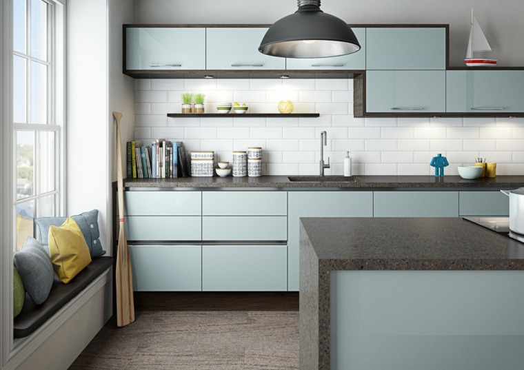 blue color gray kitchen