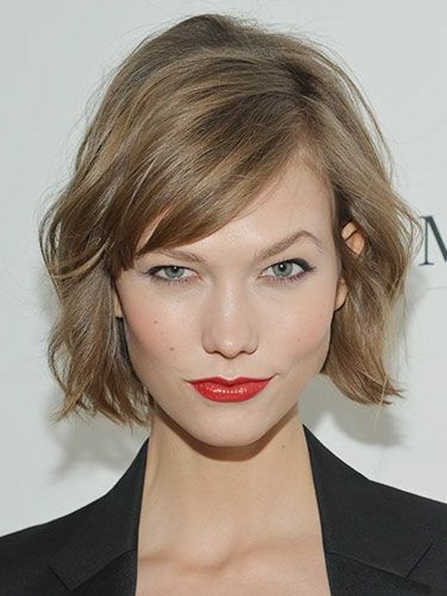 woman cut original idea hair mid-length lipstick