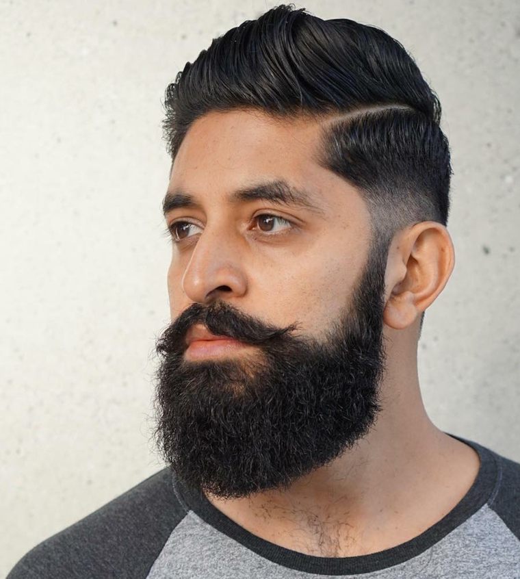 hipster look cut hair black beard man