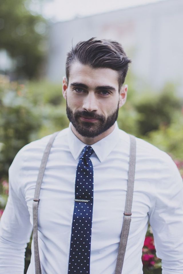 haircut man hipster blue tie white shirt beard